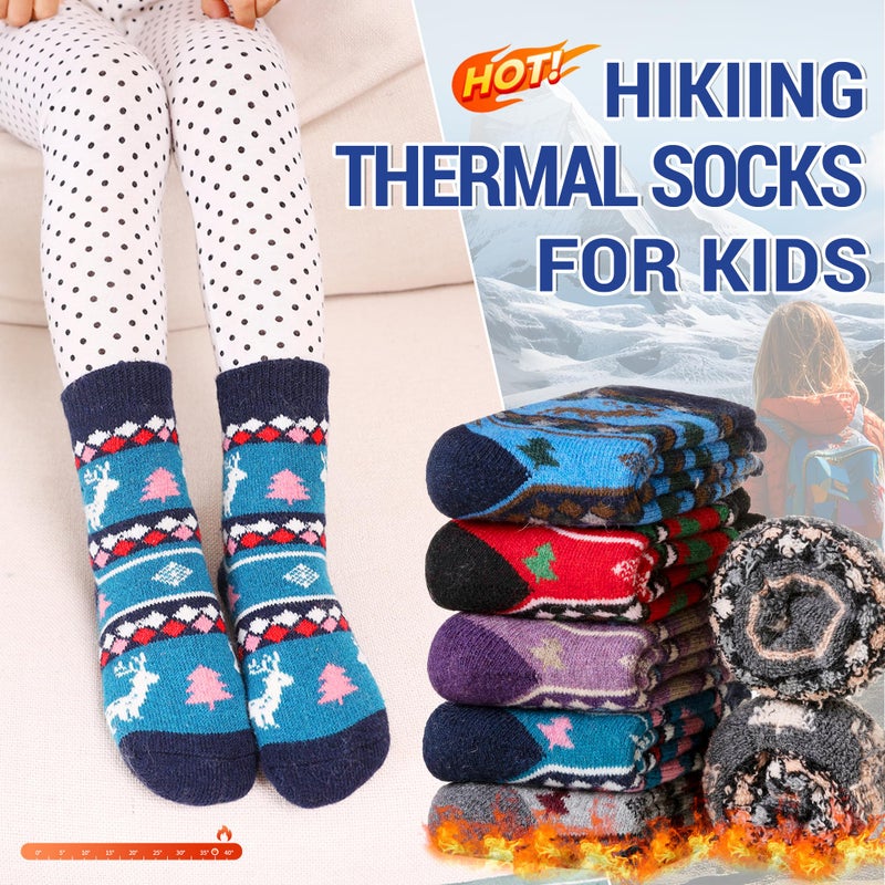 Eocom 6 Pairs Children's Winter Warm Wool Animal Crew Socks Kids Boys Girls Socks (6 Pairs Christmas Deer, 8-12 Years) - Image 2